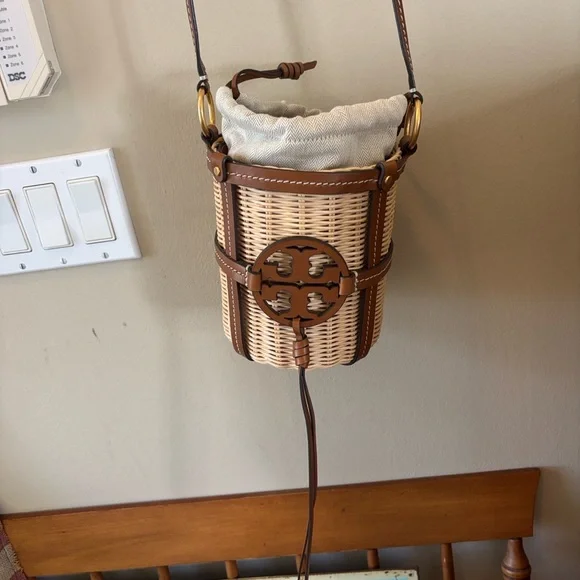 Tory Burch Natural Wicker Crossbody with Tan Leather Trim and Gold Hardware - Picture 3 of 7